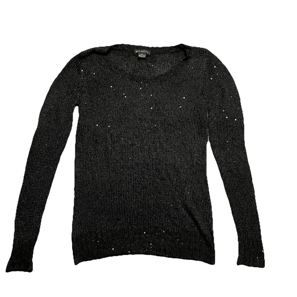 Metaphor Black Open Knit Sequin Sweater Womens Size S